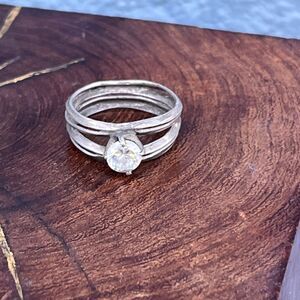 Vintage Cocktail Ring Size 8 1/4 Sterling Silver and rhinestone Sparkly Jewelry